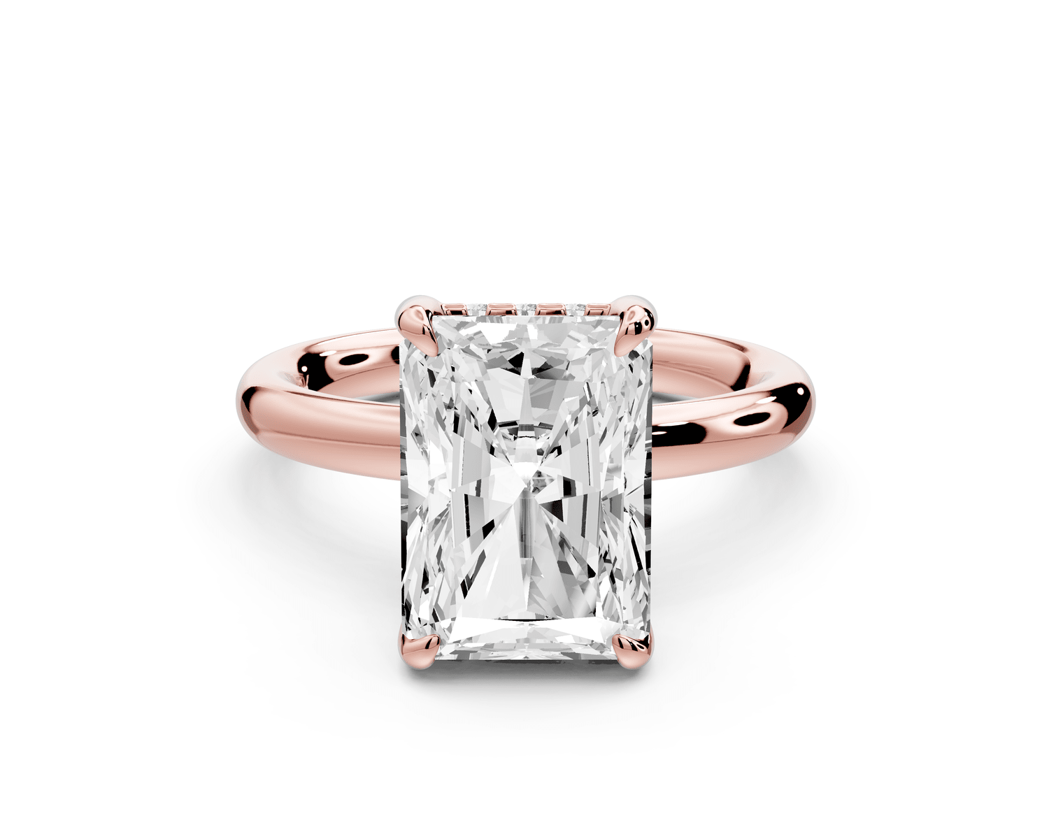 Shira - 4ct 14k rose gold radiant diamond with hidden halo and diamond crown talon prong solitaire engagement ring - Mr. Alex Jewelry