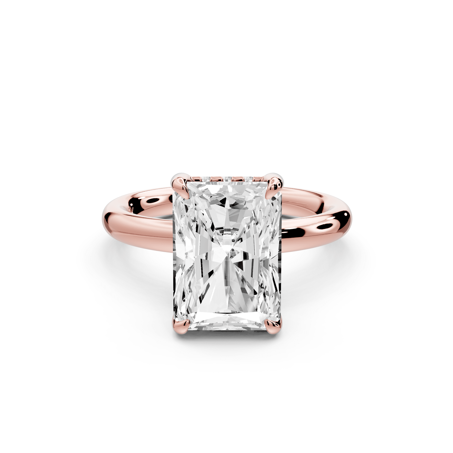 Shira - 4ct 14k rose gold radiant diamond with hidden halo and diamond crown talon prong solitaire engagement ring - Mr. Alex Jewelry