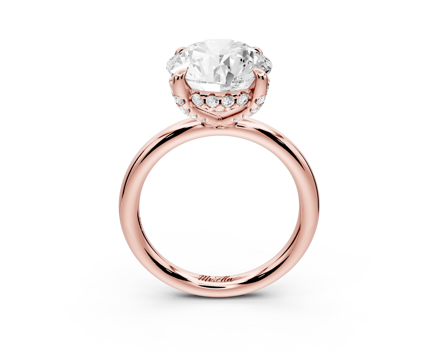 Shira - 4ct 14k rose gold round diamond with hidden halo and diamond crown talon prong solitaire engagment ring - Mr. Alex Jewelry