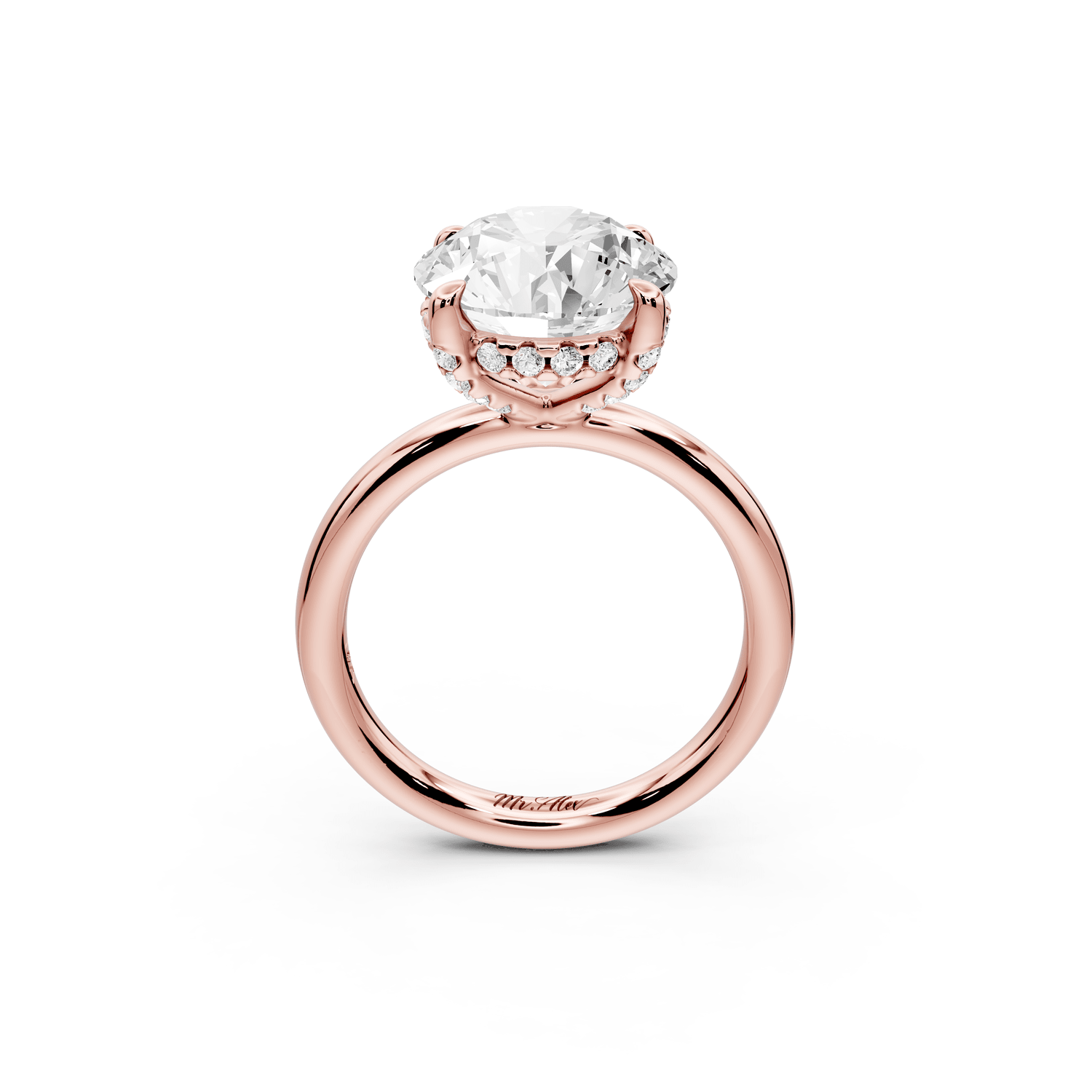 Shira - 4ct 14k rose gold round diamond with hidden halo and diamond crown talon prong solitaire engagment ring - Mr. Alex Jewelry