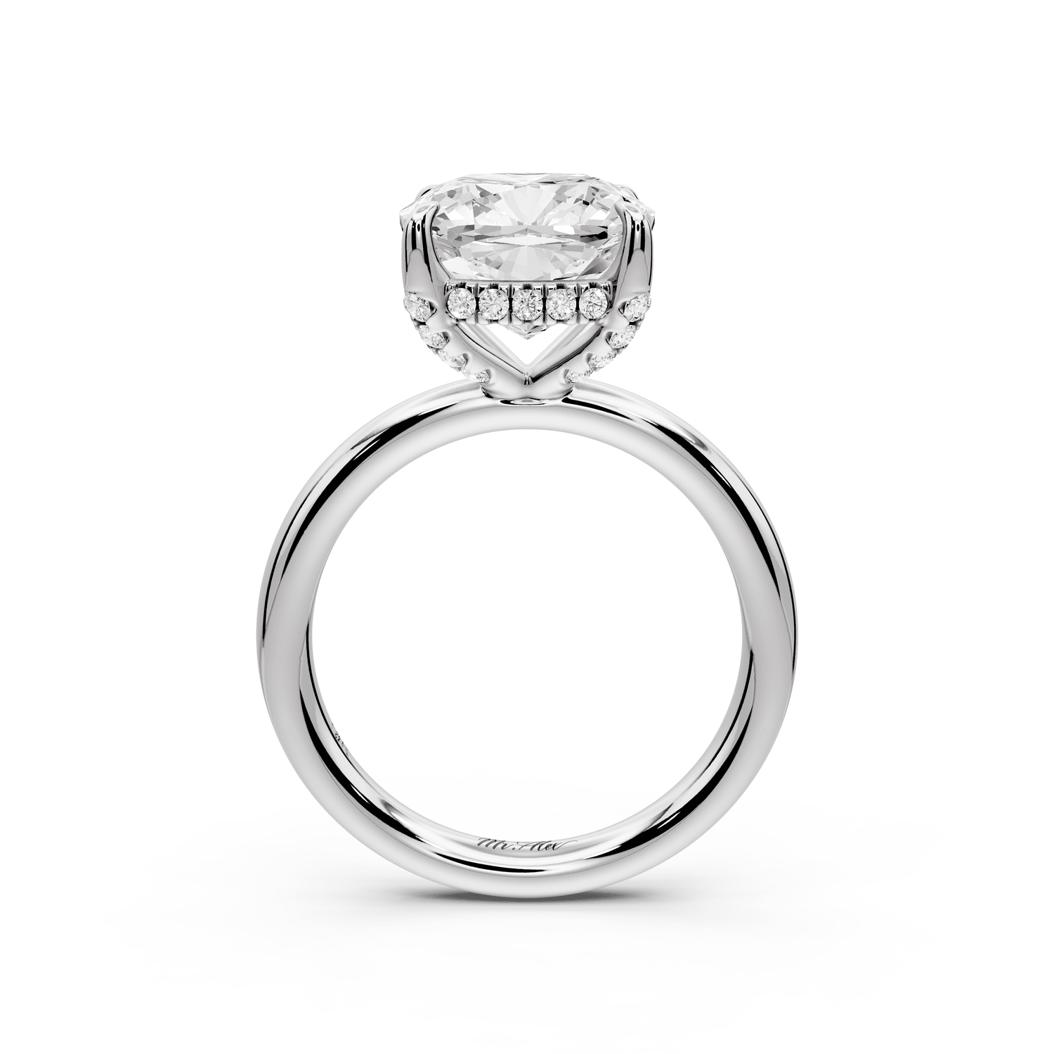 Shira - 4ct 14k white gold cushion diamond with hidden halo and diamond crown talon prong solitaire engagement ring - Mr. Alex Jewelry