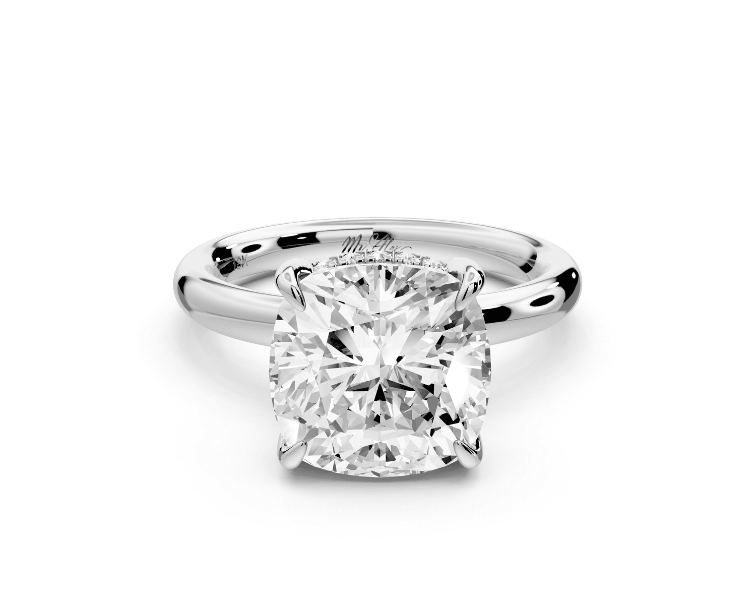 Shira - 4ct 14k white gold cushion diamond with hidden halo and diamond crown talon prong solitaire engagement ring - Mr. Alex Jewelry