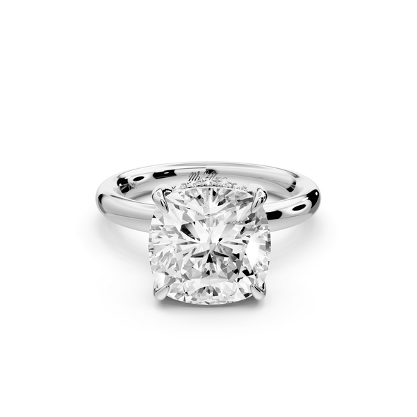 Shira - 4ct 14k white gold cushion diamond with hidden halo and diamond crown talon prong solitaire engagement ring - Mr. Alex Jewelry