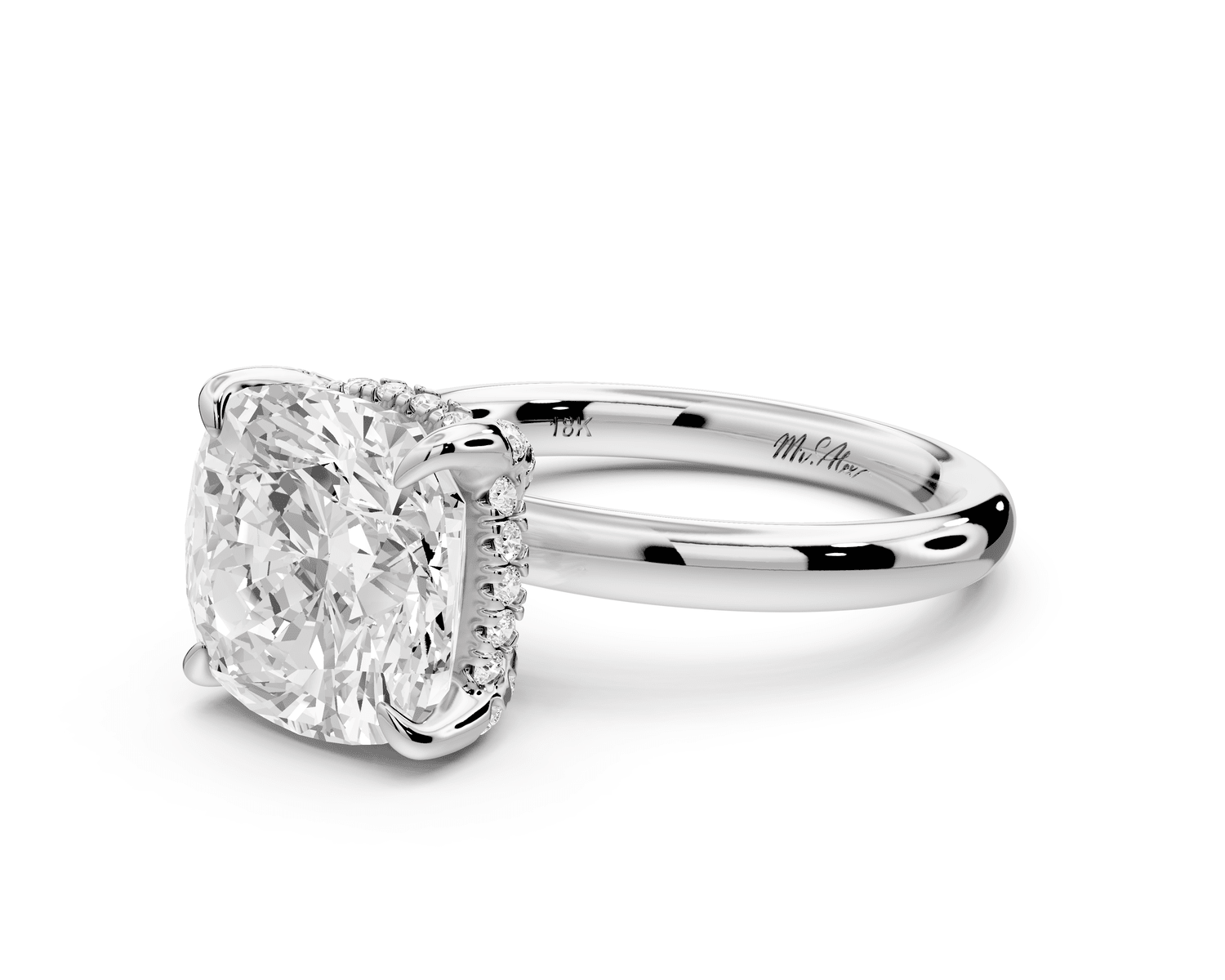 Shira - 4ct 14k white gold cushion diamond with hidden halo and diamond crown talon prong solitaire engagement ring - Mr. Alex Jewelry
