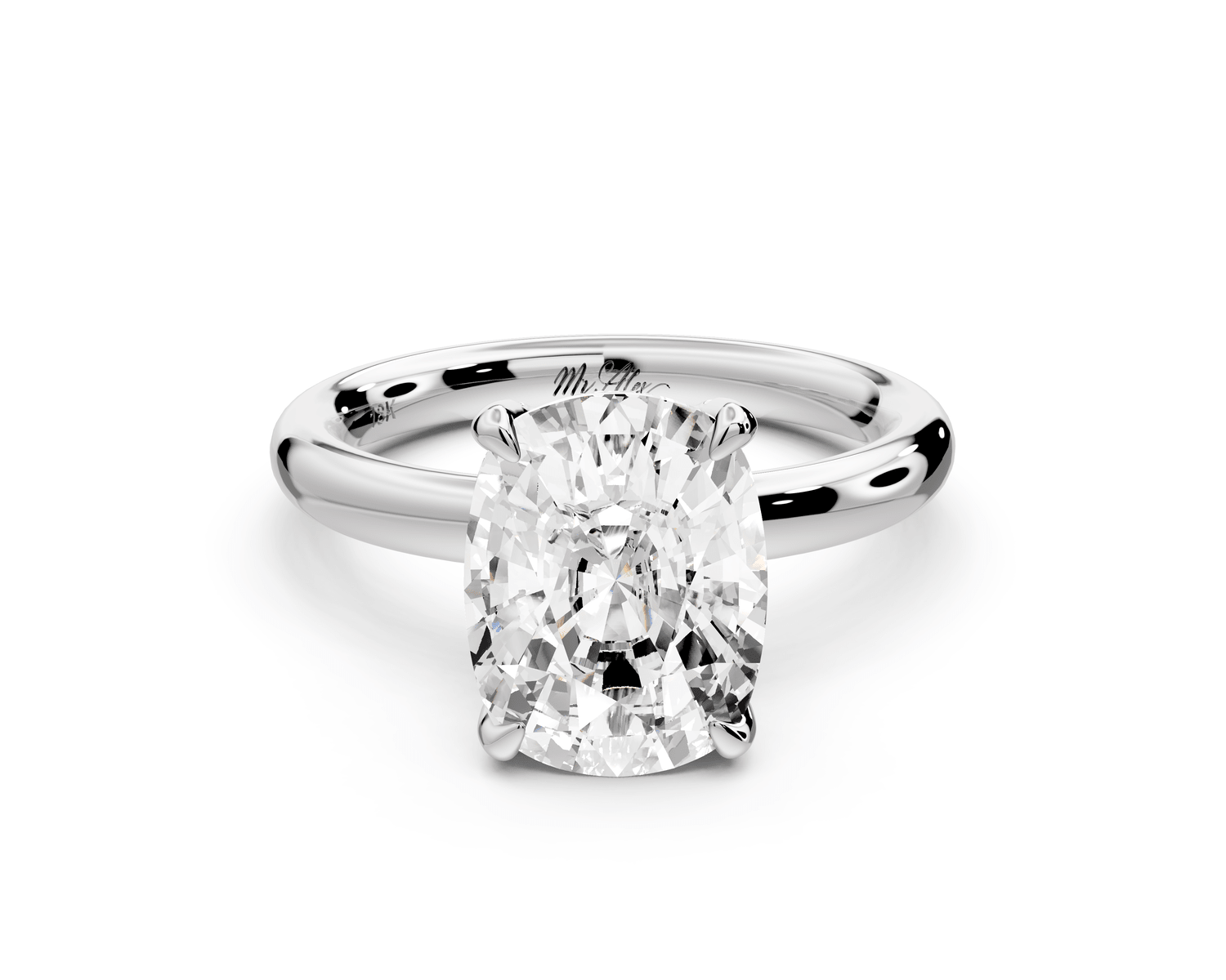 Shira - 4ct 14k white gold ecushion diamond with hidden halo and diamond crown talon prong solitaire engagement ring - Mr. Alex Jewelry