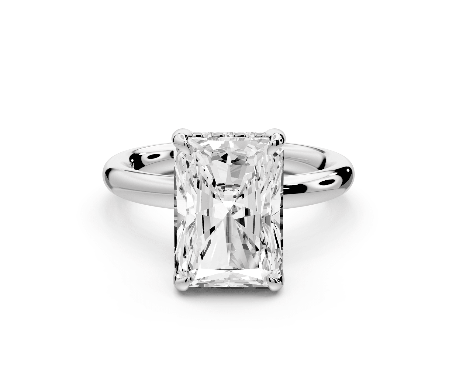 Shira - 4ct 14k white gold radiant diamond with hidden halo and diamond crown talon prong solitaire engagement ring - Mr. Alex Jewelry