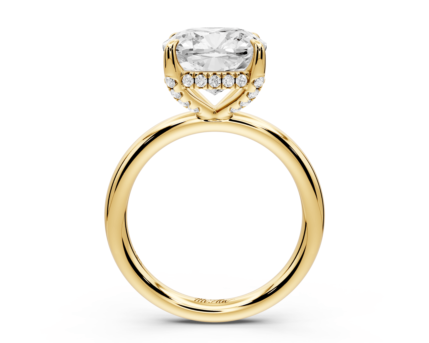Shira - 4ct 14k yellow gold cushion diamond with hidden halo and diamond crown talon prong solitaire engagement ring - Mr. Alex Jewelry