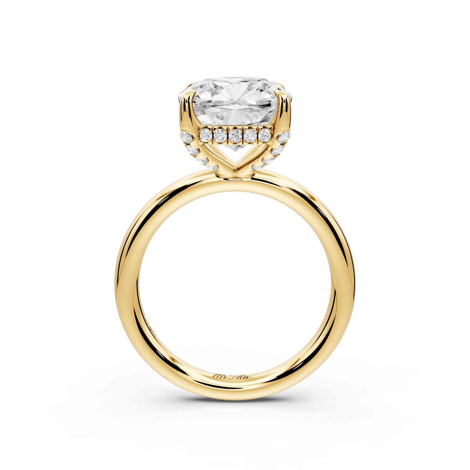 Shira - 4ct 14k yellow gold cushion diamond with hidden halo and diamond crown talon prong solitaire engagement ring - Mr. Alex Jewelry