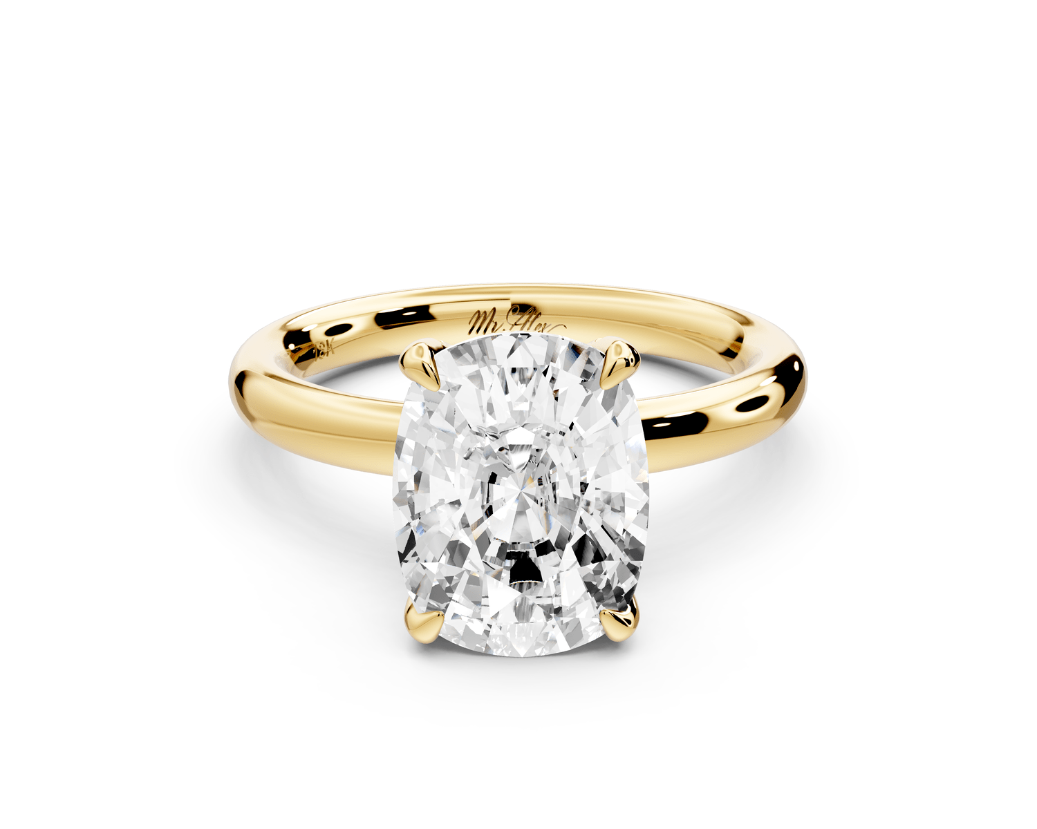 Shira - 4ct 14k yellow gold ecushion diamond with hidden halo and diamond crown talon prong solitaire engagement ring - Mr. Alex Jewelry