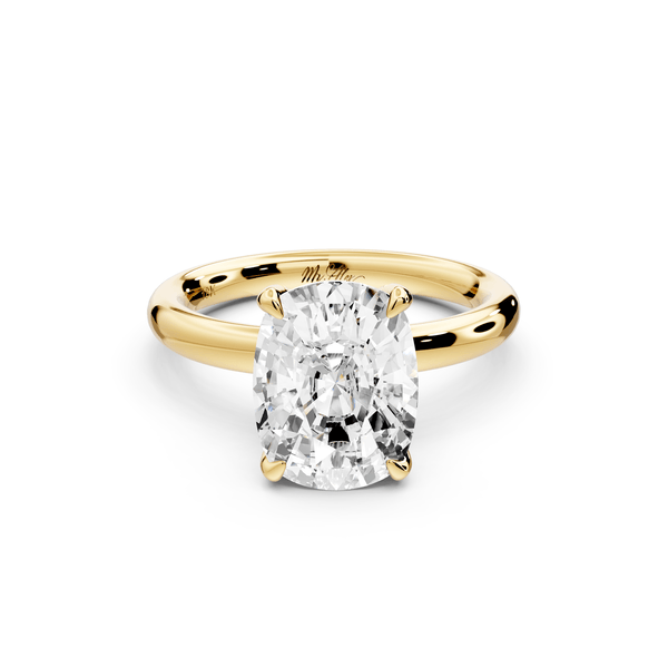 Shira - 4ct 14k yellow gold ecushion diamond with hidden halo and diamond crown talon prong solitaire engagement ring - Mr. Alex Jewelry