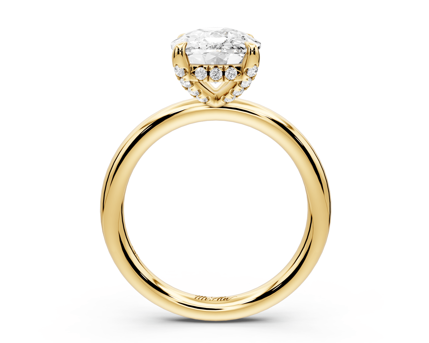 Shira - 4ct 14k yellow gold ecushion diamond with hidden halo and diamond crown talon prong solitaire engagement ring - Mr. Alex Jewelry