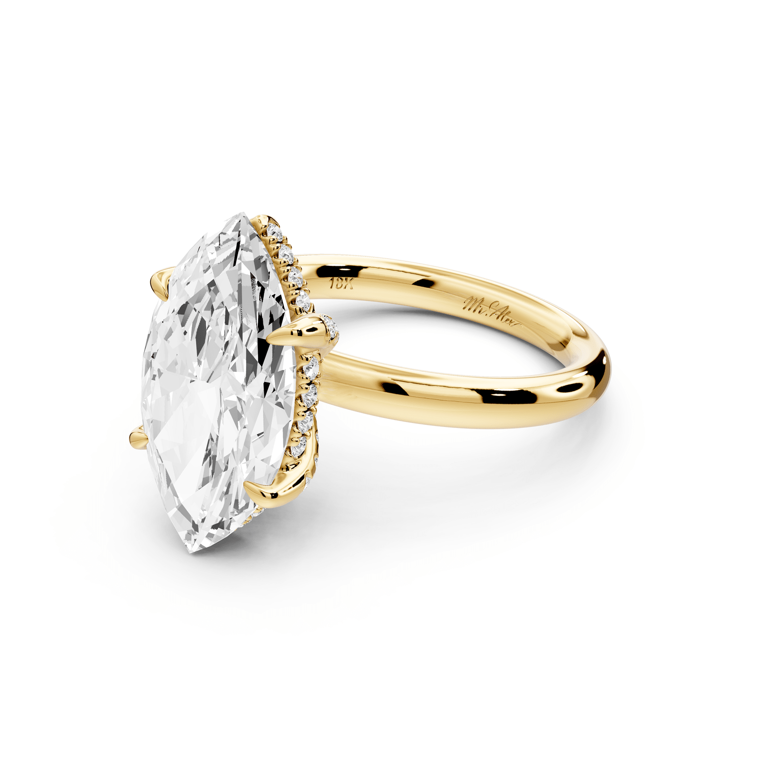 Shira - 4ct 14k yellow gold marquise diamond with hidden halo and diamond crown talon prong solitaire engagement ring - Mr. Alex Jewelry