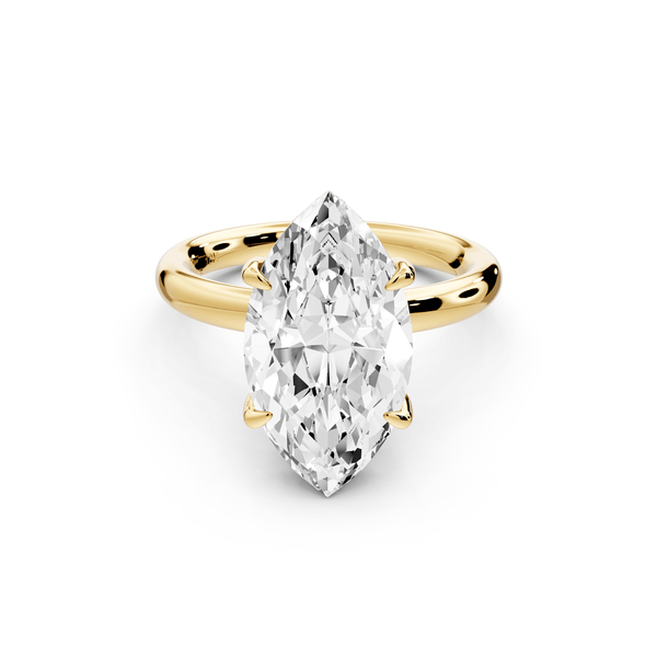 Shira - 4ct 14k yellow gold marquise diamond with hidden halo and diamond crown talon prong solitaire engagement ring - Mr. Alex Jewelry
