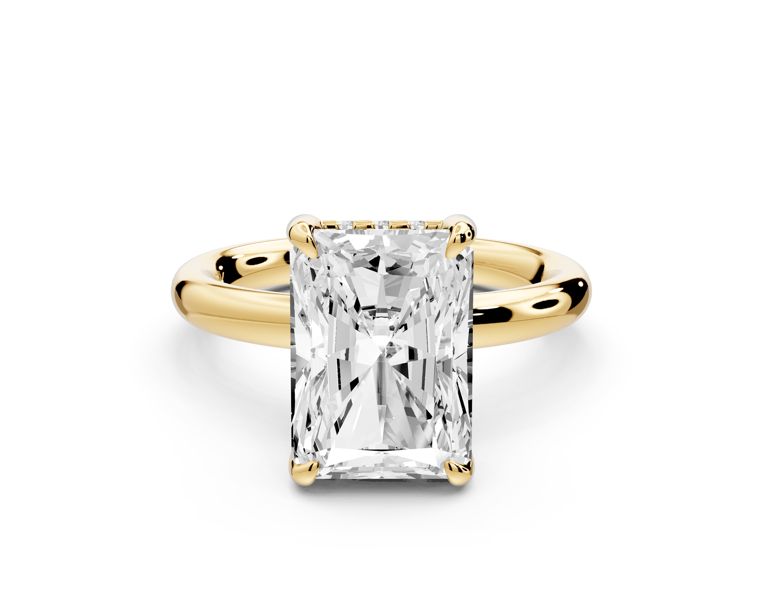 Shira - 4ct 14k yellow gold radiant diamond with hidden halo and diamond crown talon prong solitaire engagement ring - Mr. Alex Jewelry