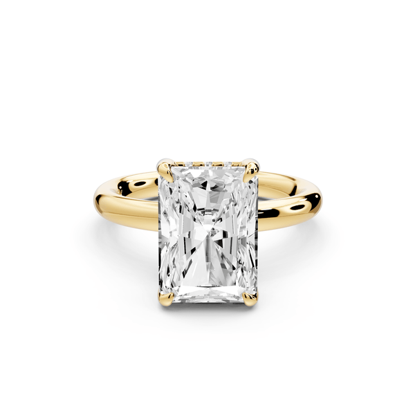 Shira - 4ct 14k yellow gold radiant diamond with hidden halo and diamond crown talon prong solitaire engagement ring - Mr. Alex Jewelry