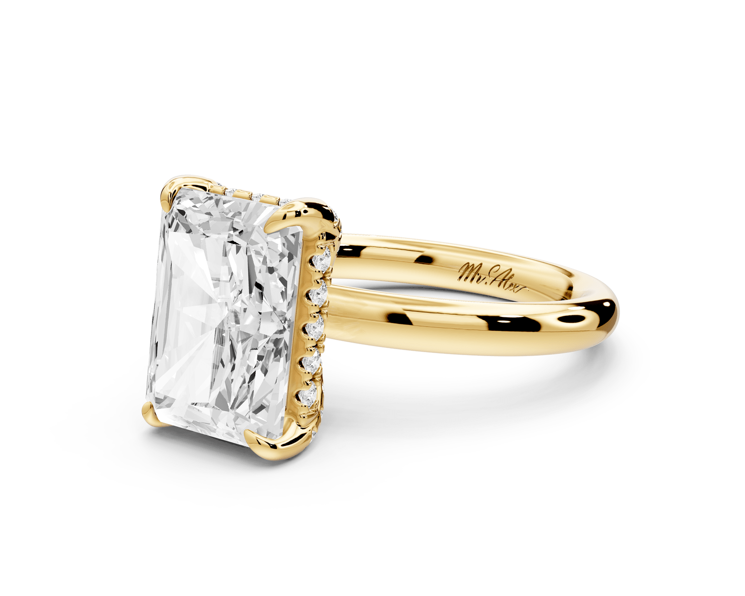 Shira - 4ct 14k yellow gold radiant diamond with hidden halo and diamond crown talon prong solitaire engagement ring - Mr. Alex Jewelry