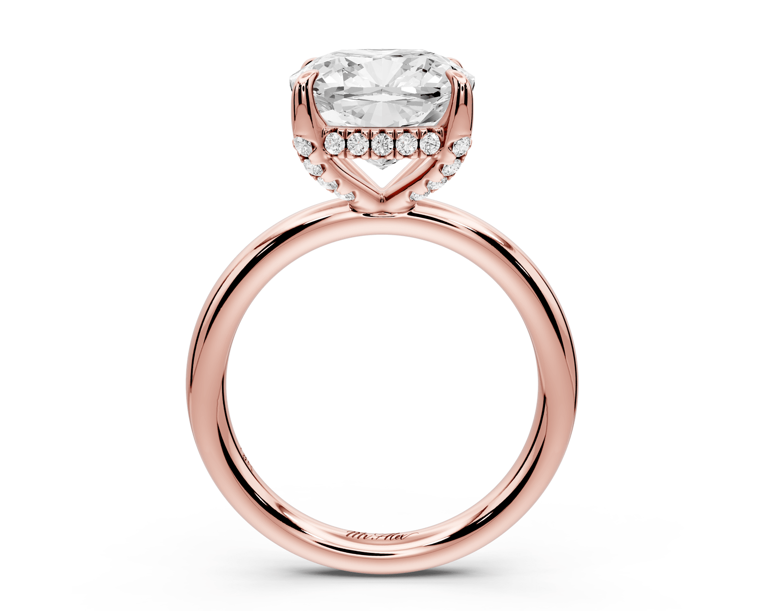 Shira - 4ct 18k rose gold cushion diamond with hidden halo and diamond crown talon prong solitaire engagement ring - Mr. Alex Jewelry