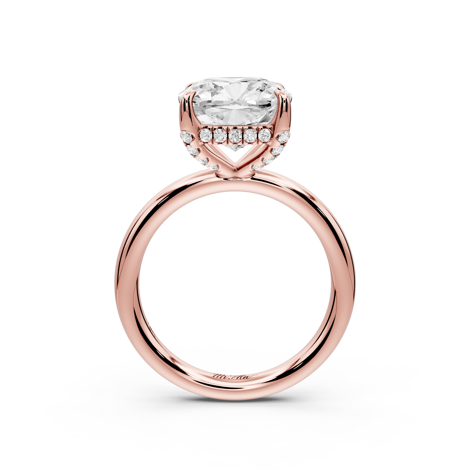 Shira - 4ct 18k rose gold cushion diamond with hidden halo and diamond crown talon prong solitaire engagement ring - Mr. Alex Jewelry