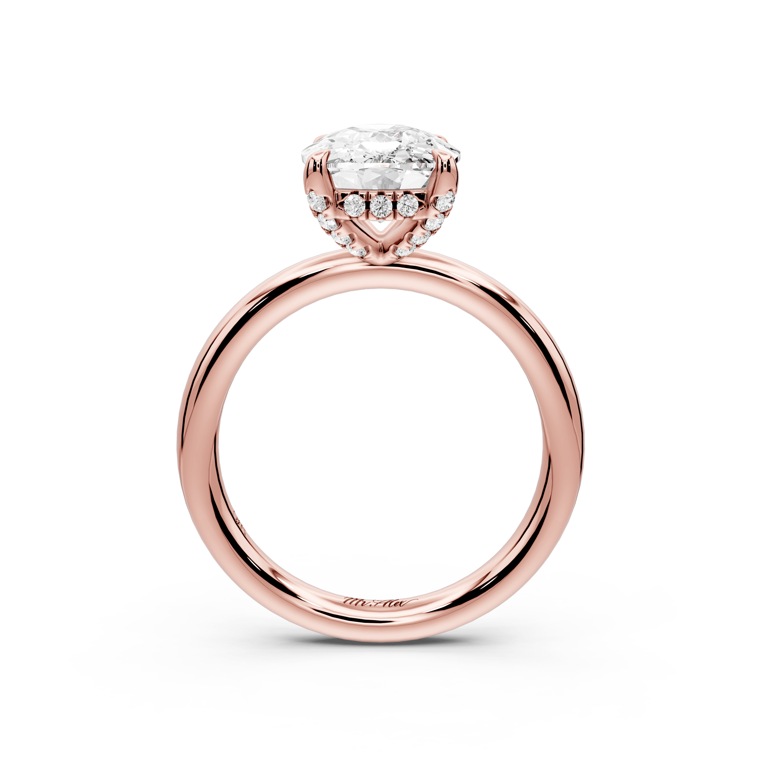 Shira - 4ct 18k rose gold ecushion diamond with hidden halo and diamond crown talon prong solitaire engagement ring - Mr. Alex Jewelry