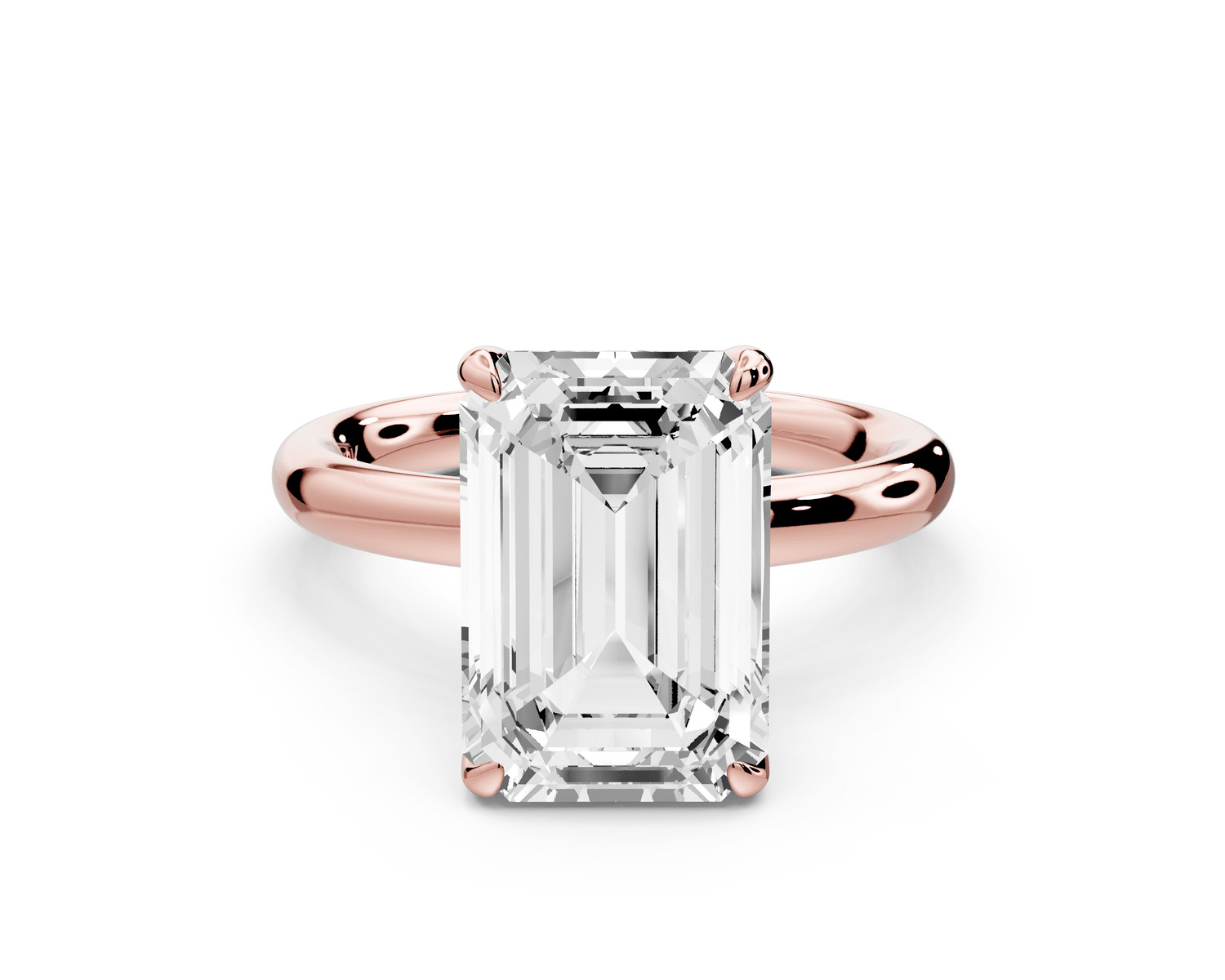 Shira - 4ct 18k rose gold emerald diamond with hidden halo and diamond crown talon prong solitaire engagment ring - Mr. Alex Jewelry