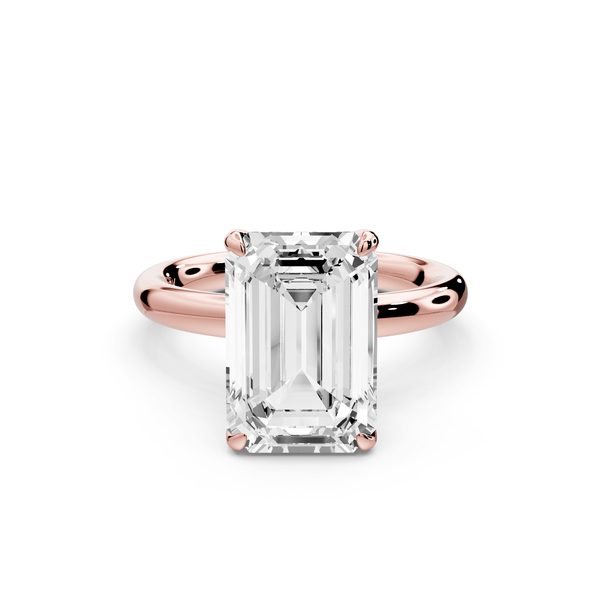 Shira - 4ct 18k rose gold emerald diamond with hidden halo and diamond crown talon prong solitaire engagment ring - Mr. Alex Jewelry
