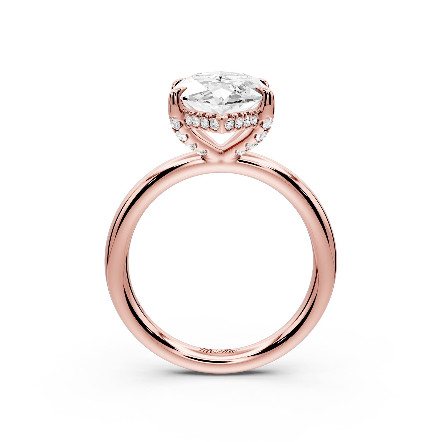 Shira - 4ct 18k rose gold marquise diamond with hidden halo and diamond crown talon prong solitaire engagement ring - Mr. Alex Jewelry
