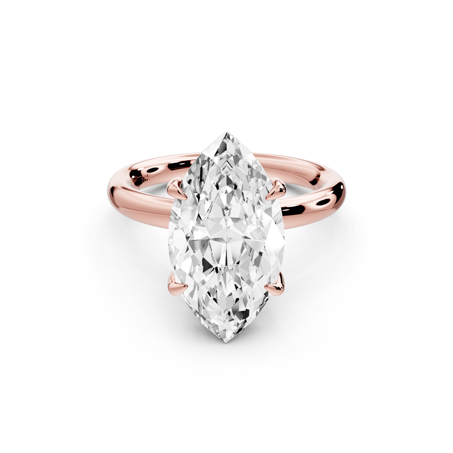 Shira - 4ct 18k rose gold marquise diamond with hidden halo and diamond crown talon prong solitaire engagement ring - Mr. Alex Jewelry