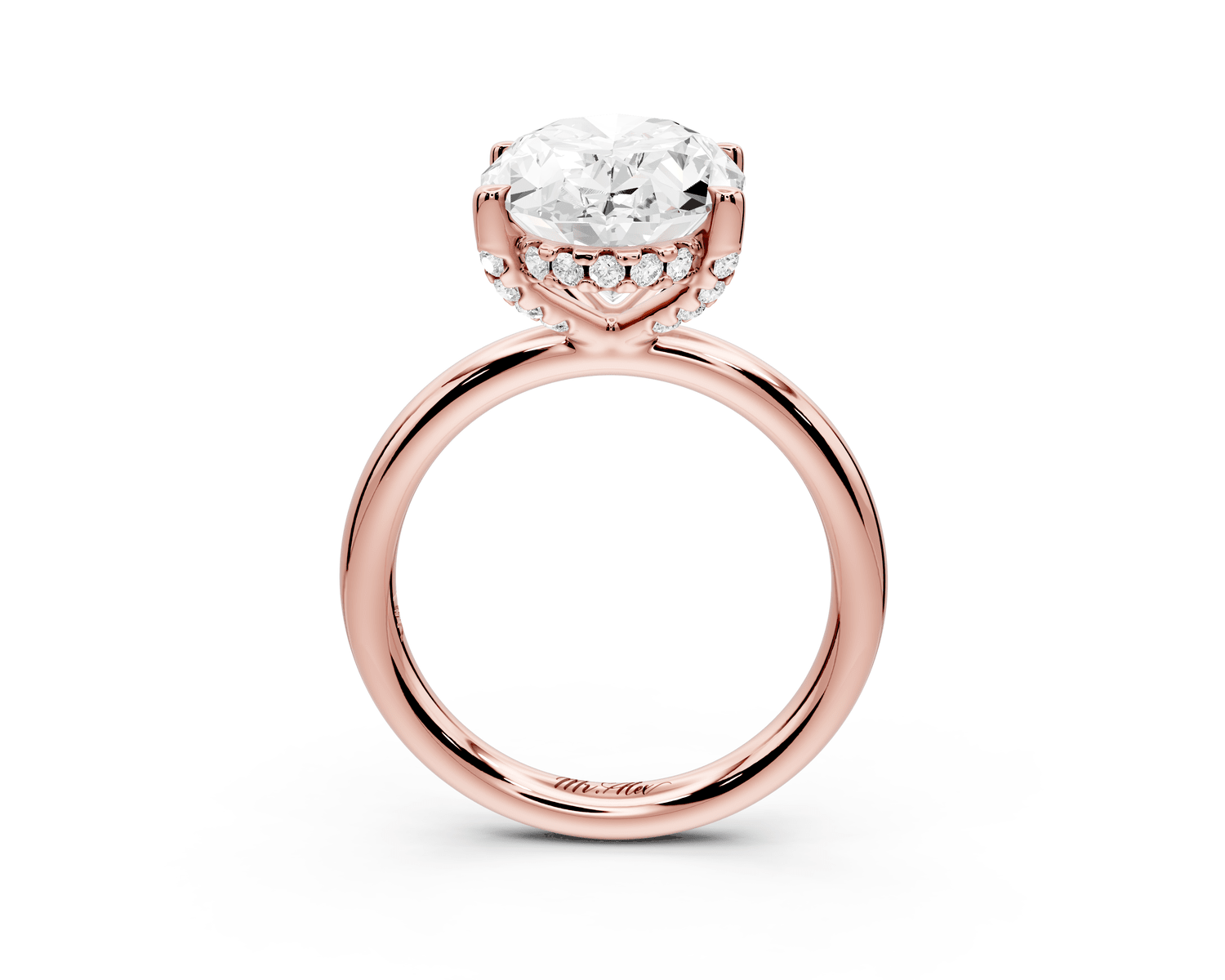 Shira - 4ct 18k rose gold oval diamond with hidden halo and diamond crown talon prong solitaire engagment ring - Mr. Alex Jewelry
