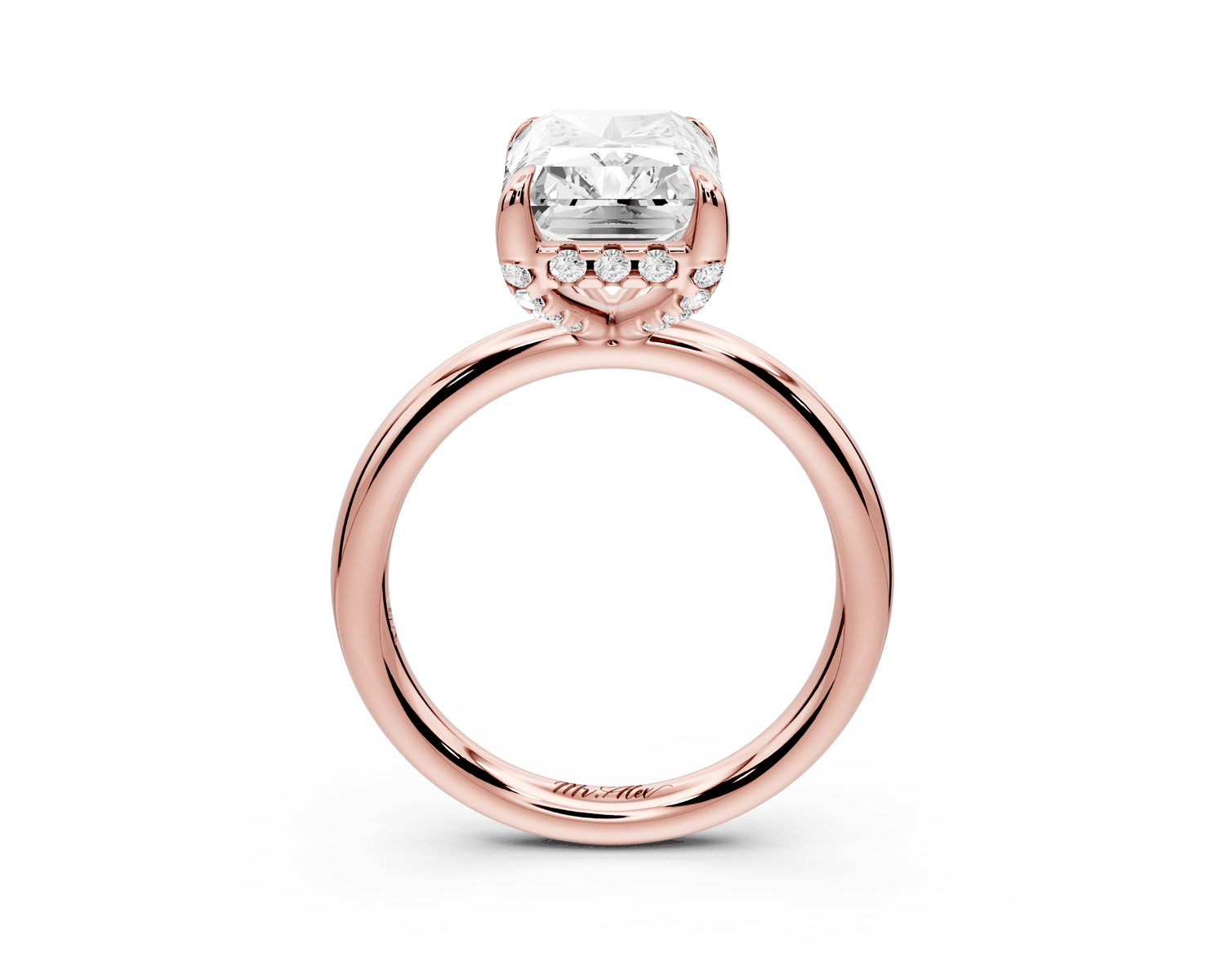 Shira - 4ct 18k rose gold radiant diamond with hidden halo and diamond crown talon prong solitaire engagement ring - Mr. Alex Jewelry