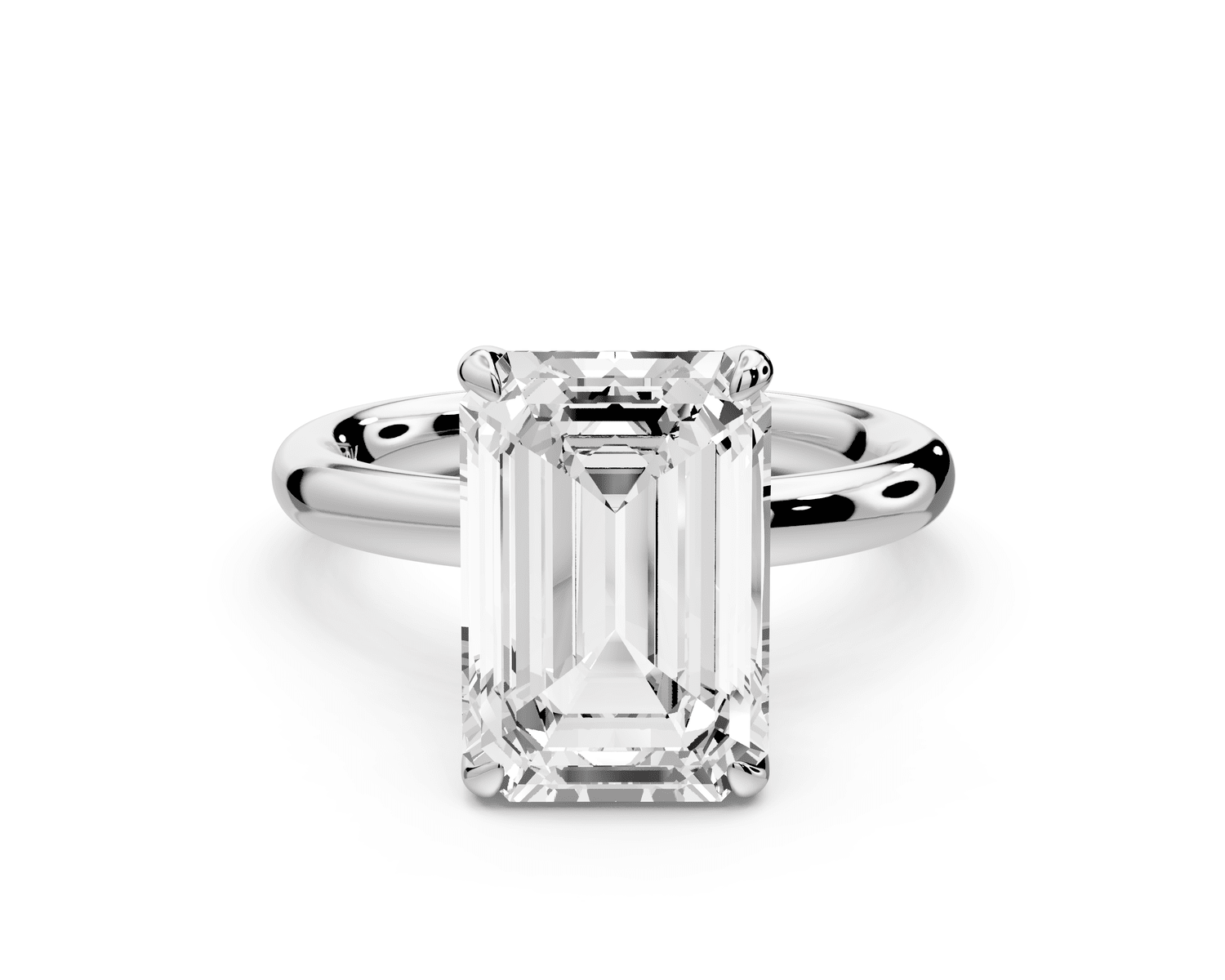 Shira - 4ct 18k white gold emerald diamond with hidden halo and diamond crown talon prong solitaire engagment ring - Mr. Alex Jewelry