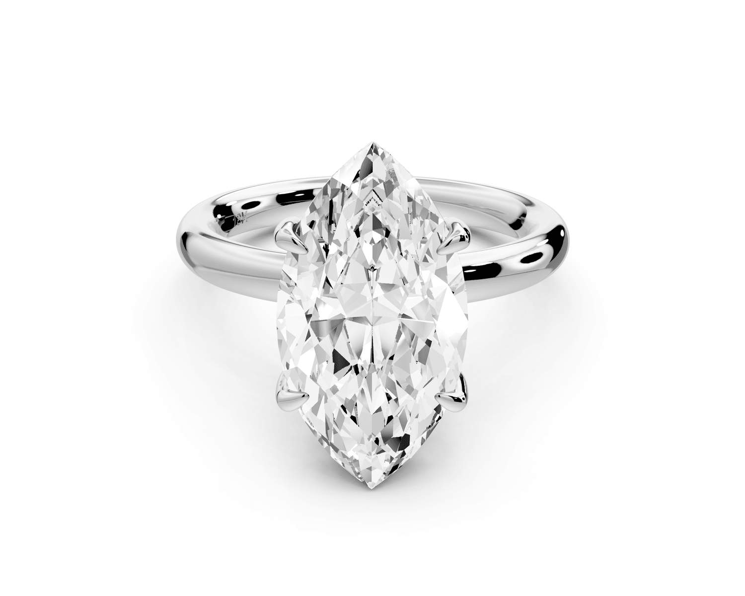 Shira - 4ct 18k white gold marquise diamond with hidden halo and diamond crown talon prong solitaire engagement ring - Mr. Alex Jewelry