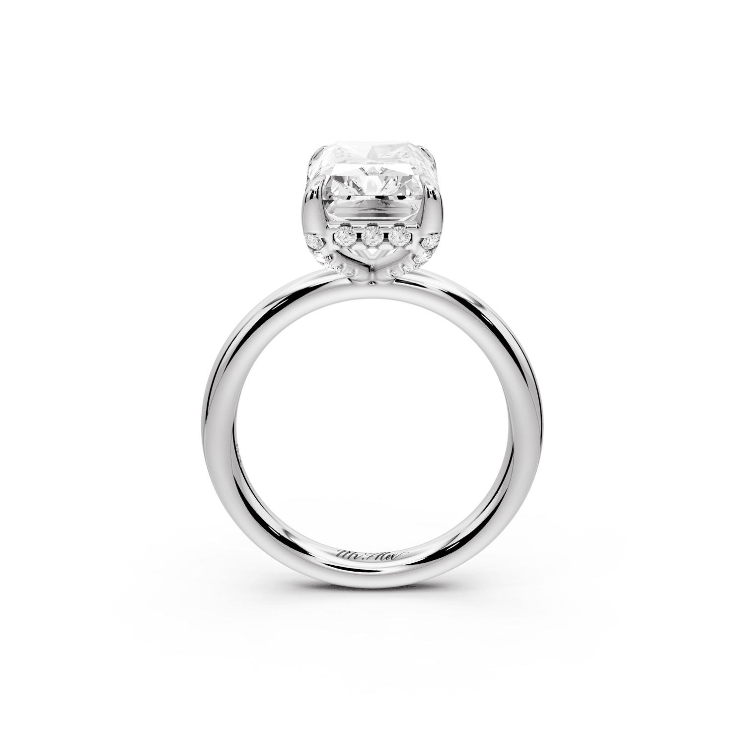 Shira - 4ct 18k white gold radiant diamond with hidden halo and diamond crown talon prong solitaire engagement ring - Mr. Alex Jewelry