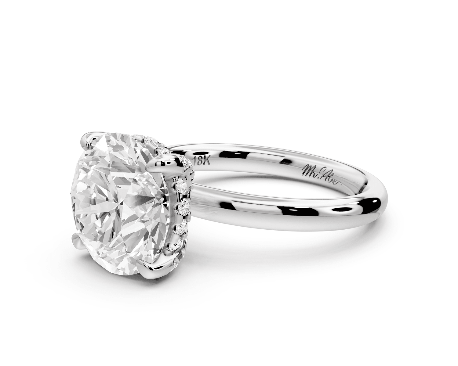 Shira - 4ct 18k white gold round diamond with hidden halo and diamond crown talon prong solitaire engagment ring - Mr. Alex Jewelry