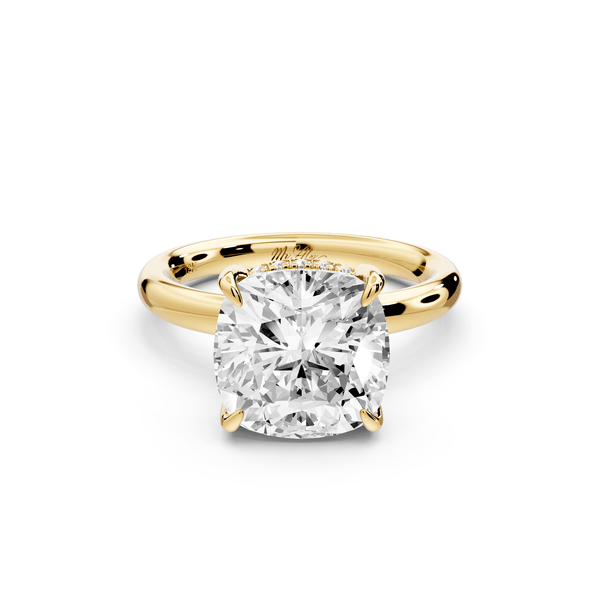 Shira - 4ct 18k yellow gold cushion diamond with hidden halo and diamond crown talon prong solitaire engagement ring - Mr. Alex Jewelry