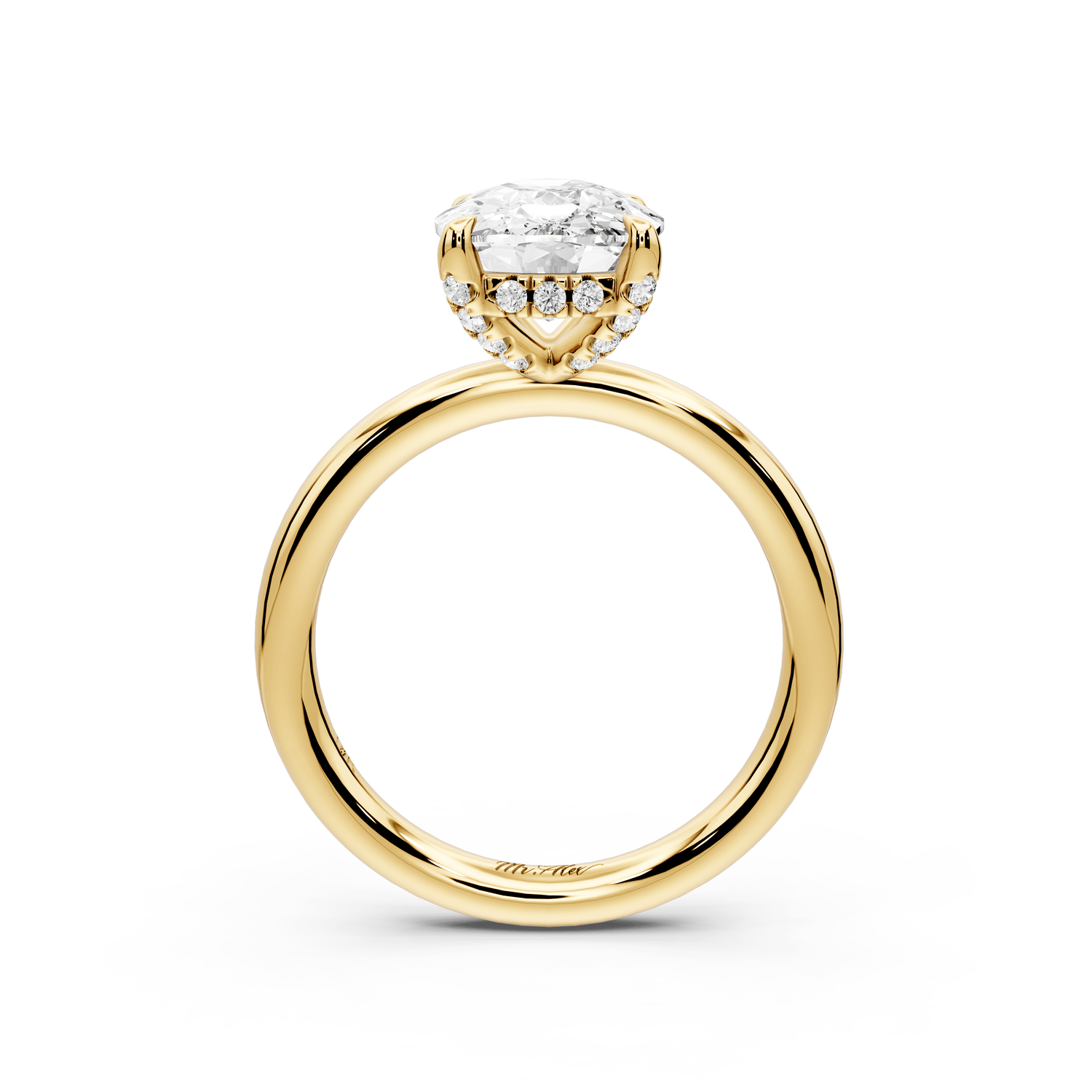 Shira - 4ct 18k yellow gold ecushion diamond with hidden halo and diamond crown talon prong solitaire engagement ring - Mr. Alex Jewelry