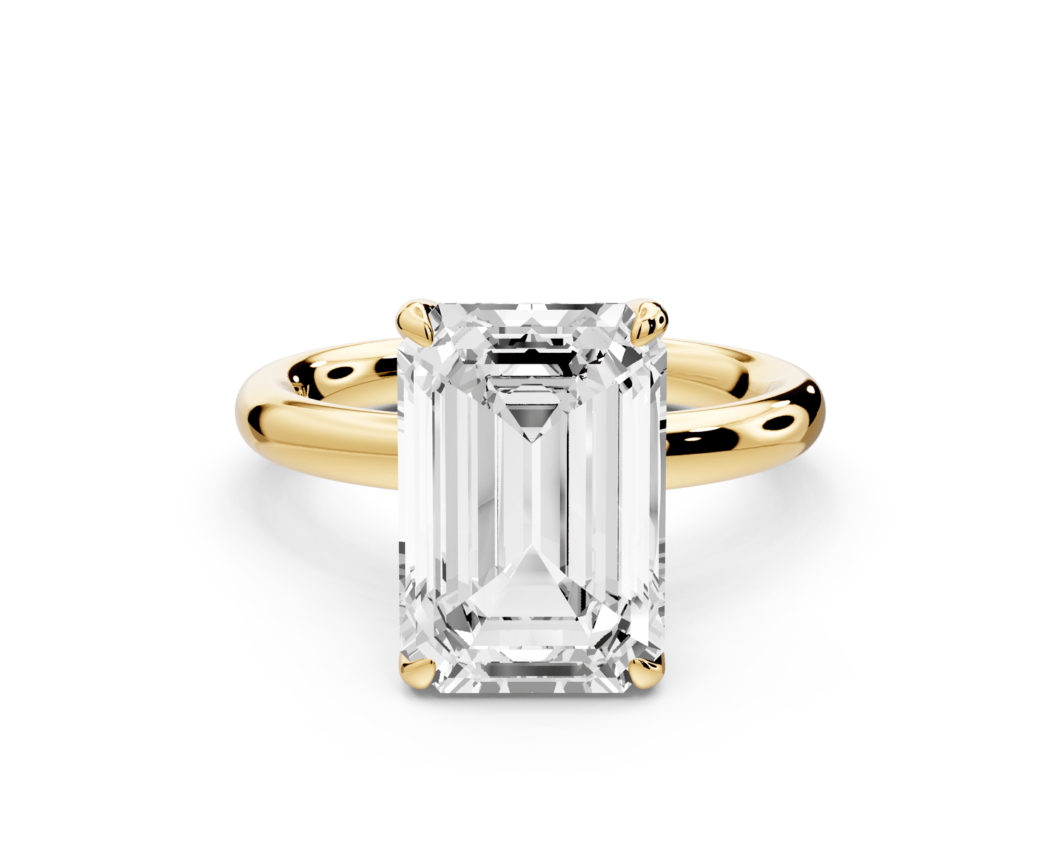 Shira - 4ct 18k yellow gold emerald diamond with hidden halo and diamond crown talon prong solitaire engagment ring - Mr. Alex Jewelry