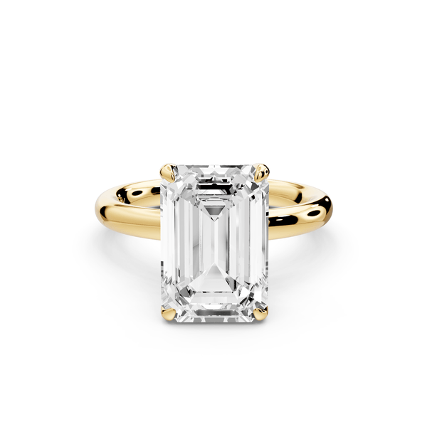 Shira - 4ct 18k yellow gold emerald diamond with hidden halo and diamond crown talon prong solitaire engagment ring - Mr. Alex Jewelry