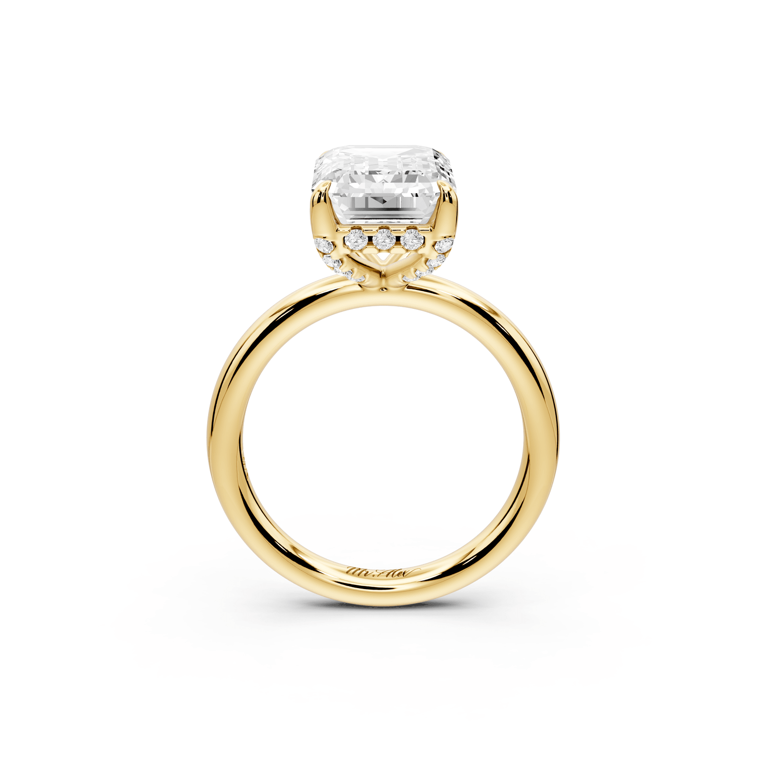Shira - 4ct 18k yellow gold emerald diamond with hidden halo and diamond crown talon prong solitaire engagment ring - Mr. Alex Jewelry