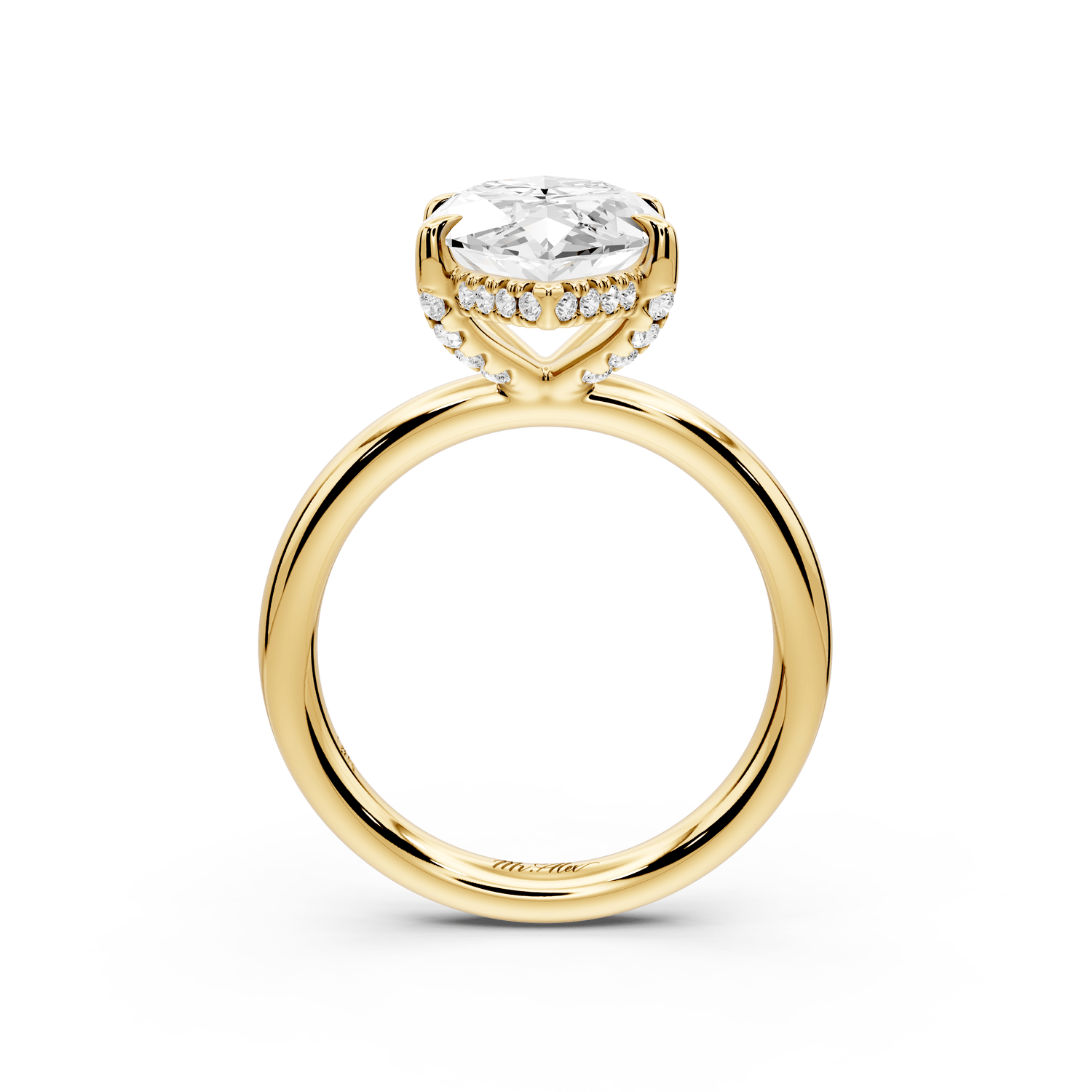 Shira - 4ct 18k yellow gold marquise diamond with hidden halo and diamond crown talon prong solitaire engagement ring - Mr. Alex Jewelry
