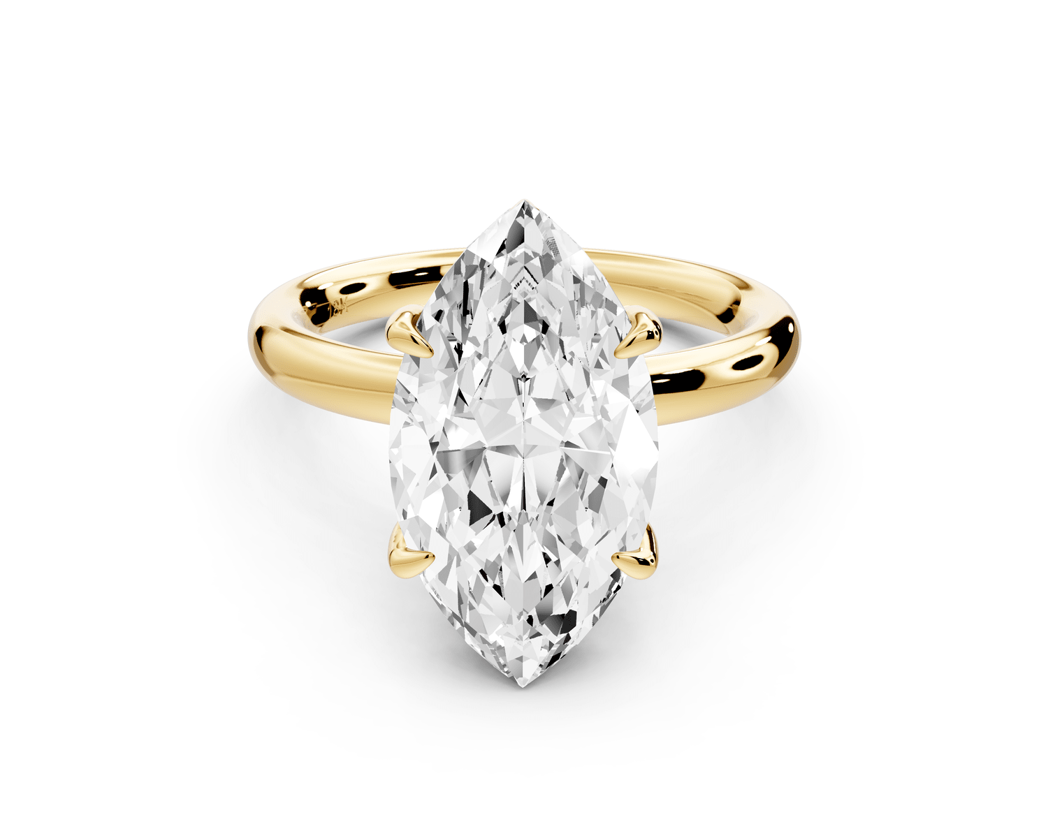 Shira - 4ct 18k yellow gold marquise diamond with hidden halo and diamond crown talon prong solitaire engagement ring - Mr. Alex Jewelry