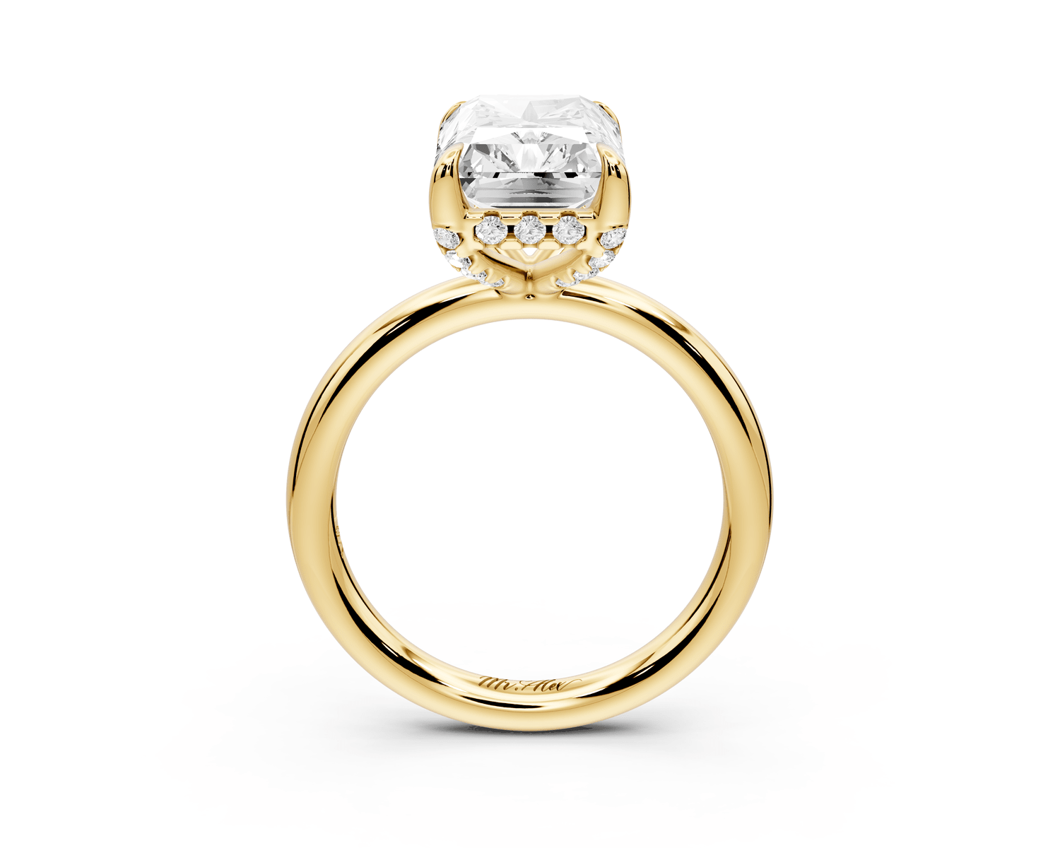Shira - 4ct 18k yellow gold radiant diamond with hidden halo and diamond crown talon prong solitaire engagement ring - Mr. Alex Jewelry