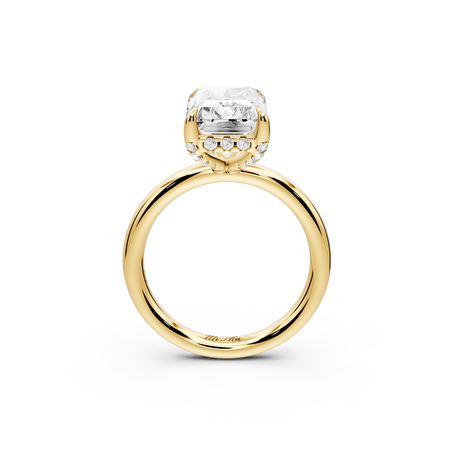 Shira - 4ct 18k yellow gold radiant diamond with hidden halo and diamond crown talon prong solitaire engagement ring - Mr. Alex Jewelry