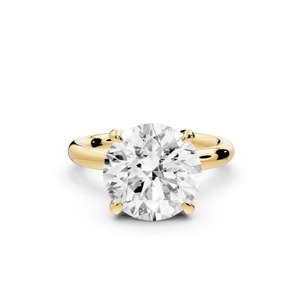 Shira - 4ct 18k yellow gold round diamond with hidden halo and diamond crown talon prong solitaire engagment ring - Mr. Alex Jewelry