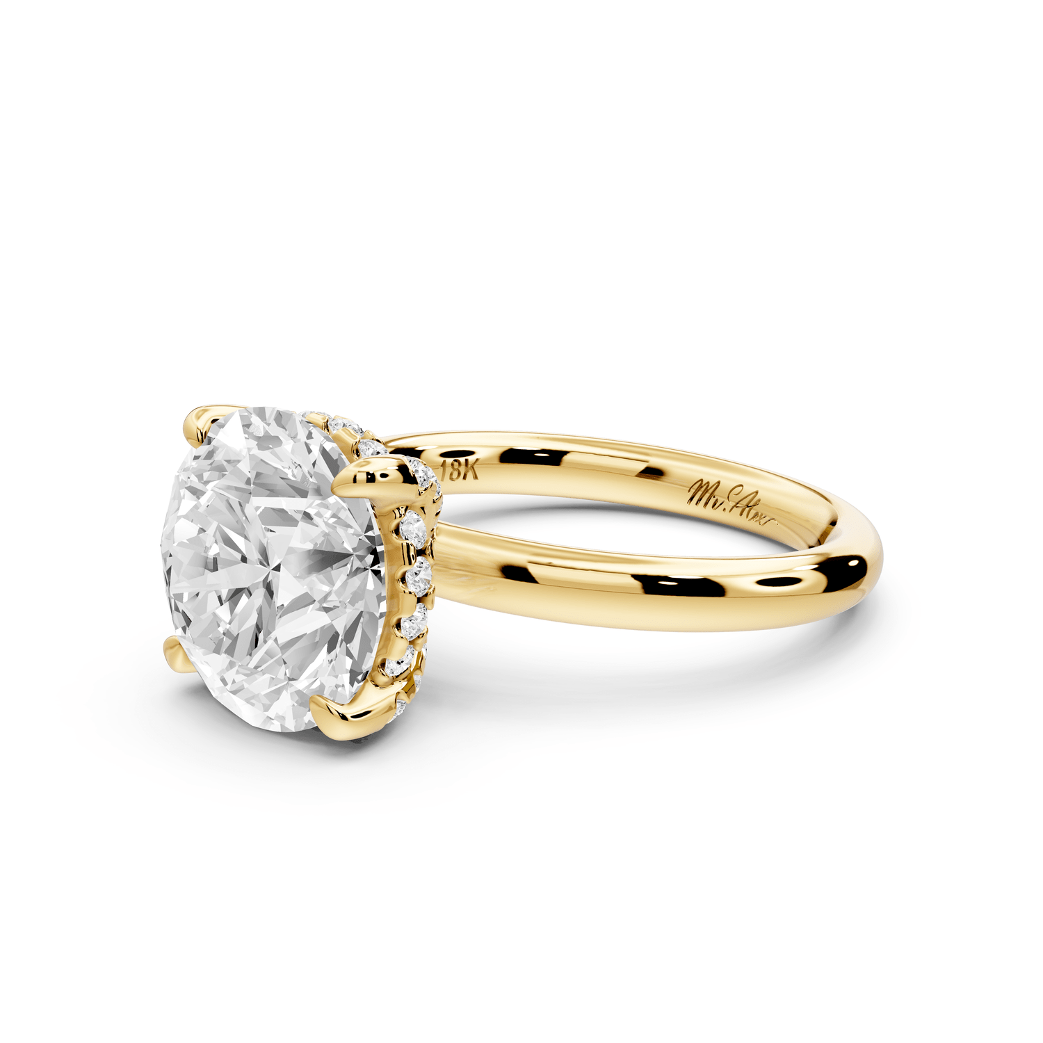 Shira - 4ct 18k yellow gold round diamond with hidden halo and diamond crown talon prong solitaire engagment ring - Mr. Alex Jewelry