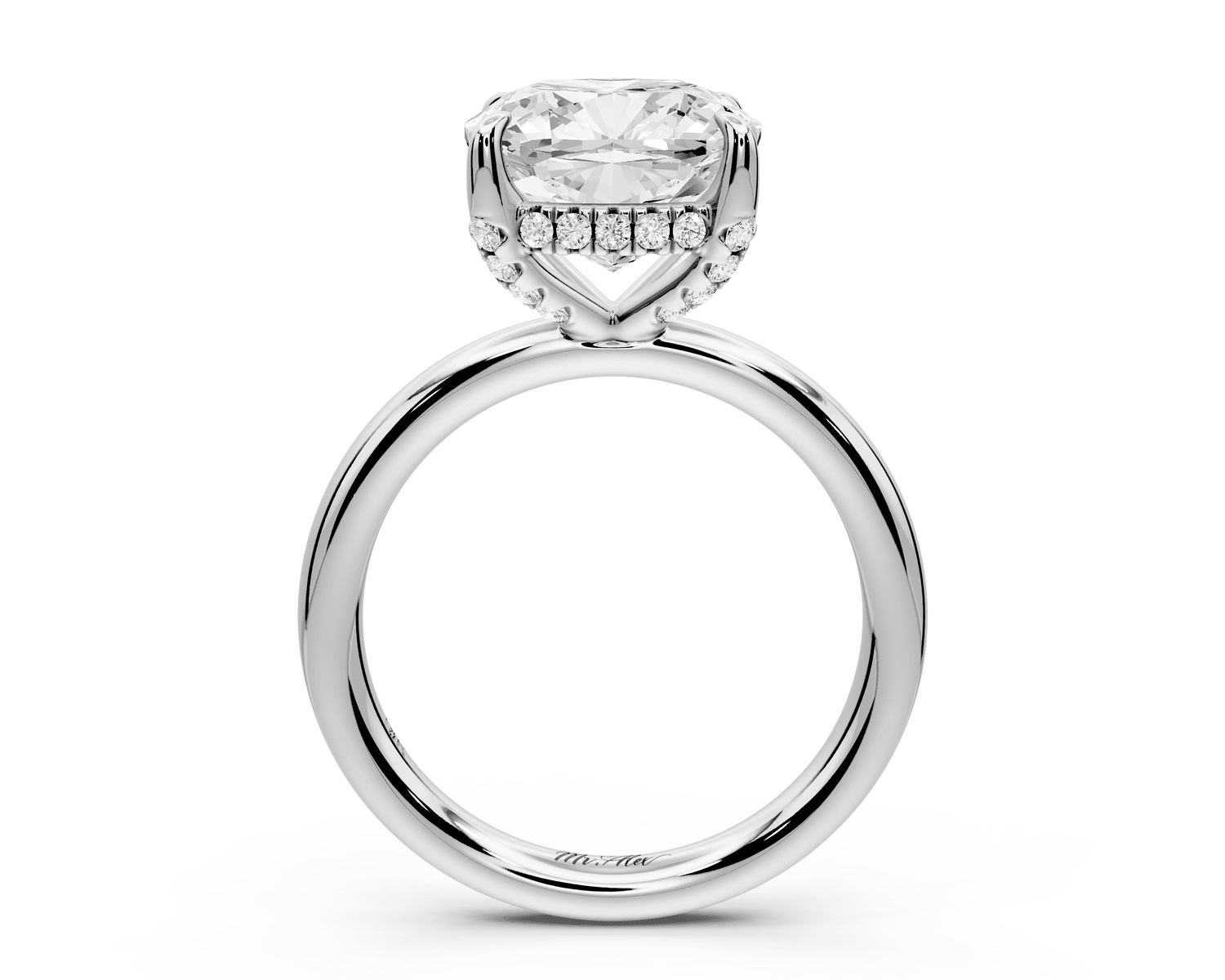 Shira - 4ct platinum cushion diamond with hidden halo and diamond crown talon prong solitaire engagement ring - Mr. Alex Jewelry