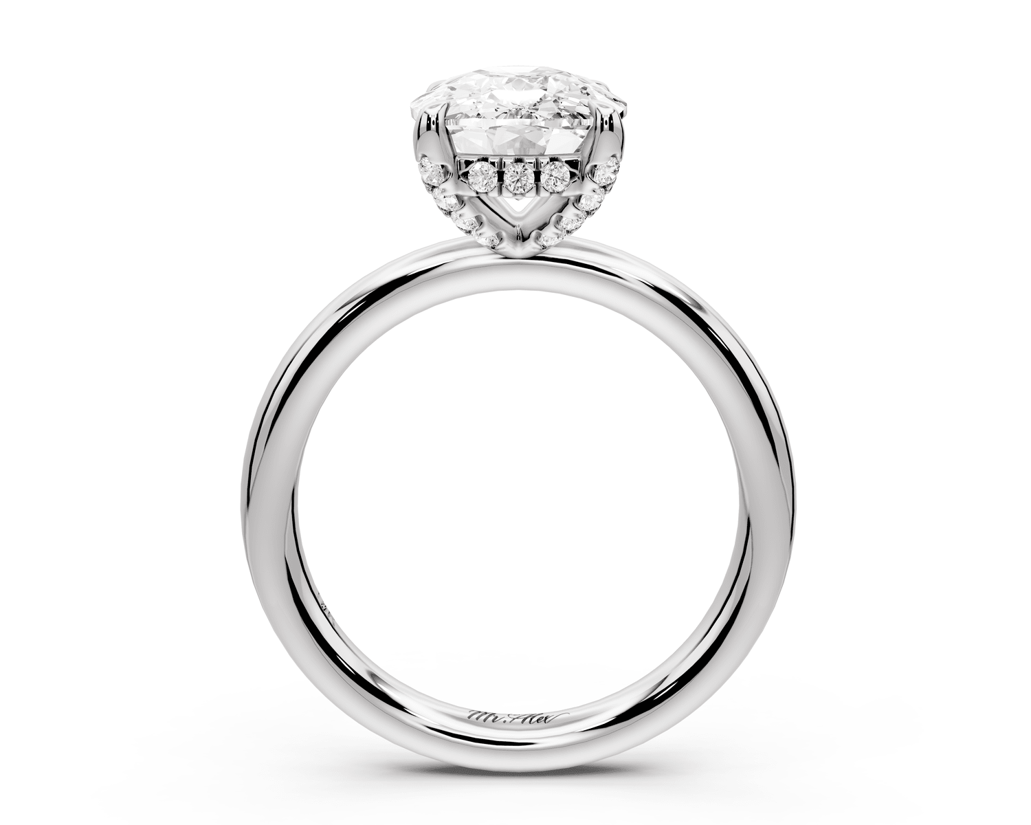 Shira - 4ct platinum ecushion diamond with hidden halo and diamond crown talon prong solitaire engagement ring - Mr. Alex Jewelry