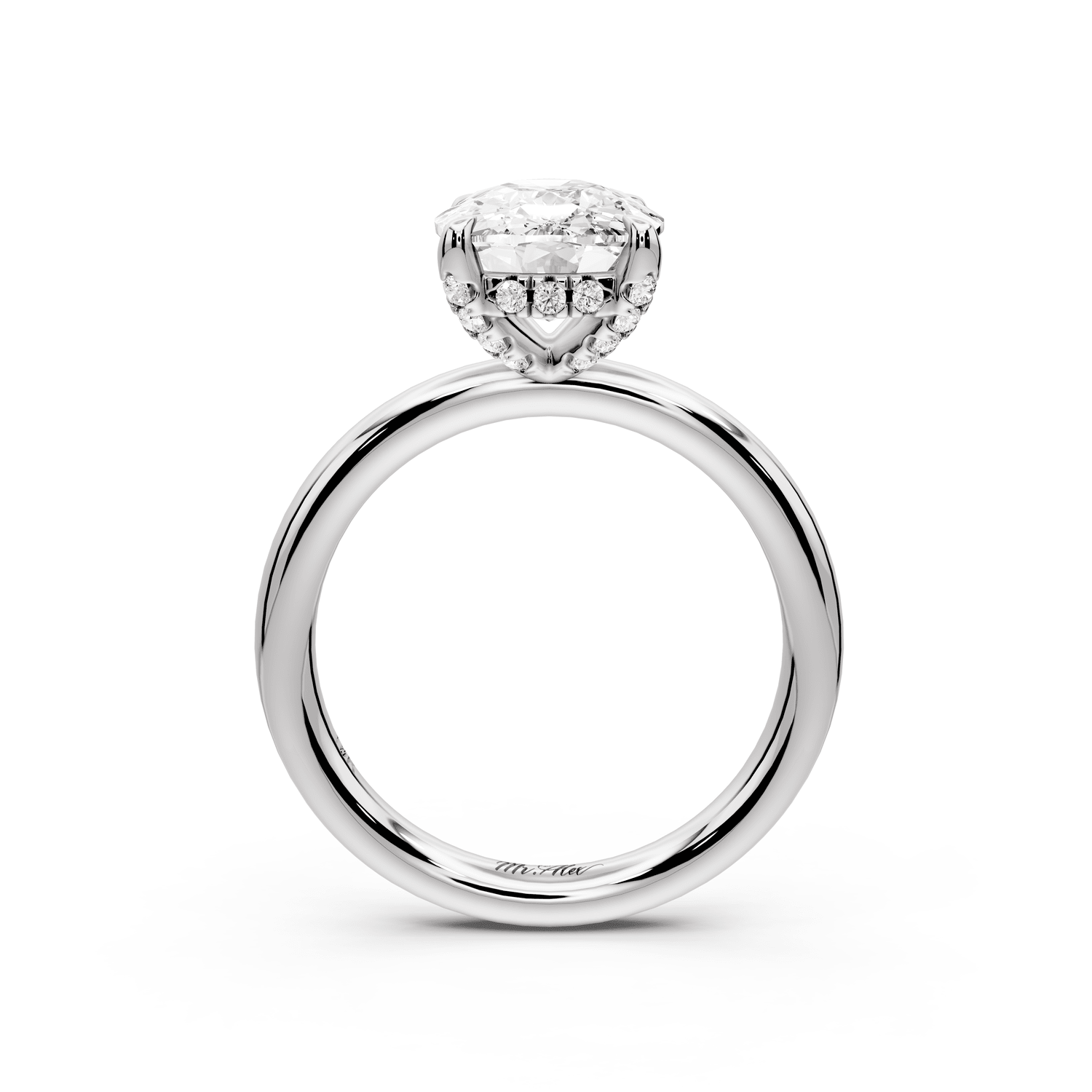 Shira - 4ct platinum ecushion diamond with hidden halo and diamond crown talon prong solitaire engagement ring - Mr. Alex Jewelry
