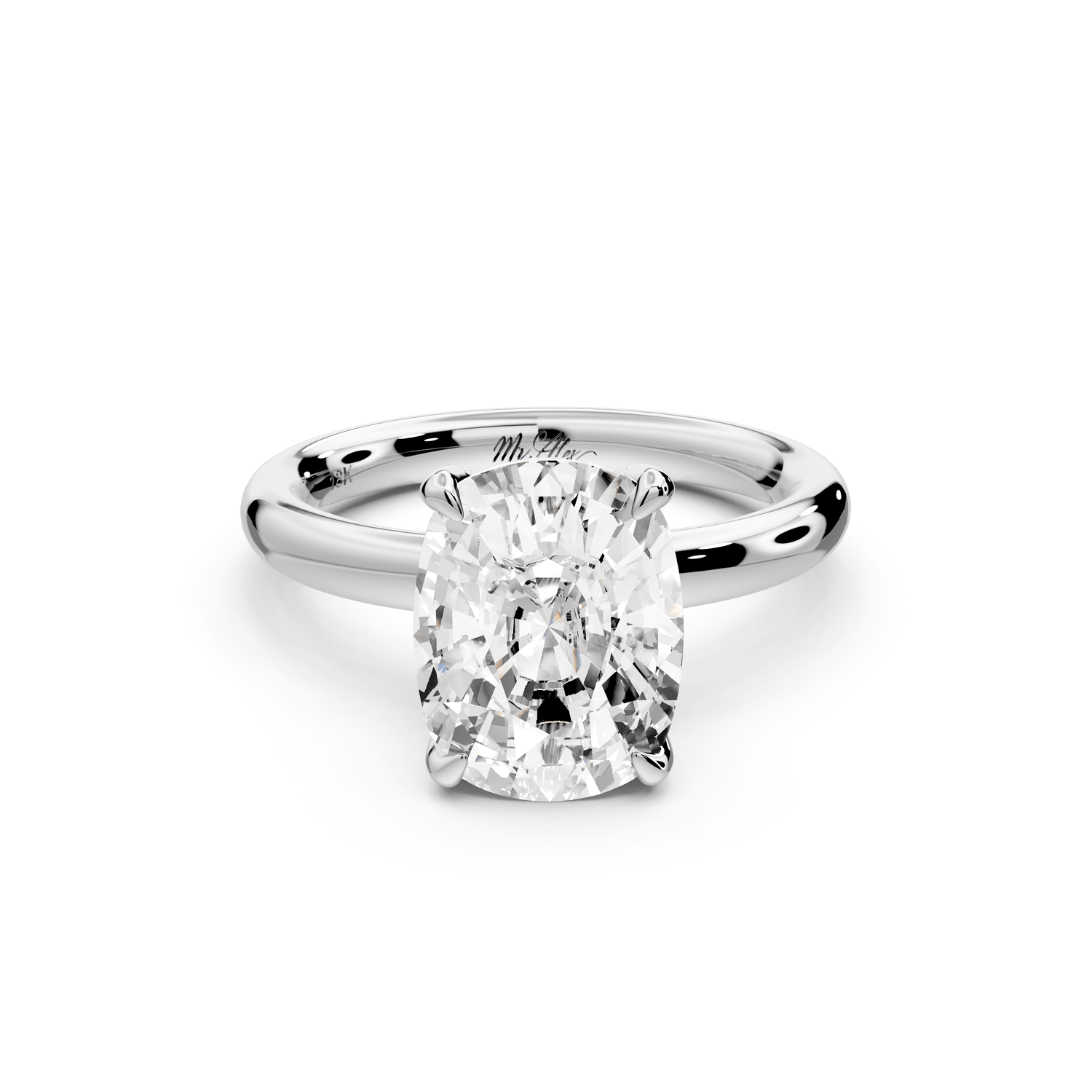 Shira - 4ct platinum ecushion diamond with hidden halo and diamond crown talon prong solitaire engagement ring - Mr. Alex Jewelry