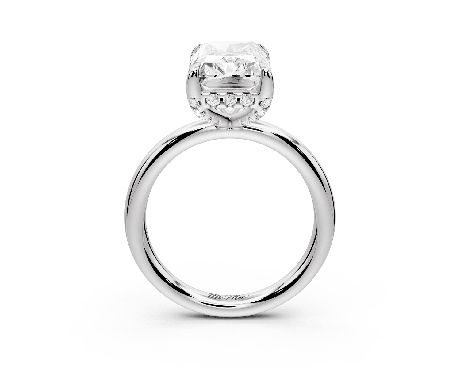 Shira - 4ct platinum radiant diamond with hidden halo and diamond crown talon prong solitaire engagement ring - Mr. Alex Jewelry