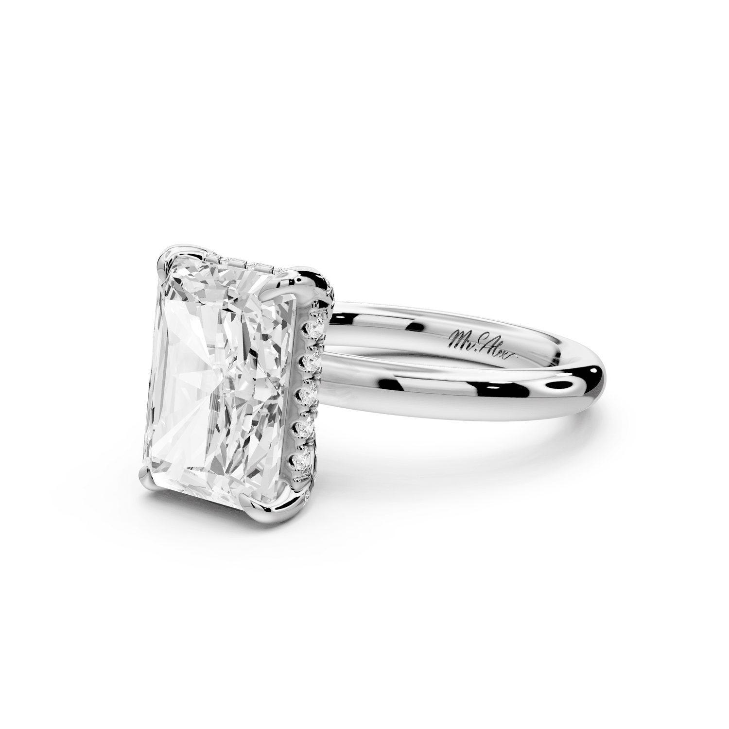 Shira - 4ct platinum radiant diamond with hidden halo and diamond crown talon prong solitaire engagement ring - Mr. Alex Jewelry